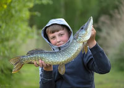 Young angler with pike catch